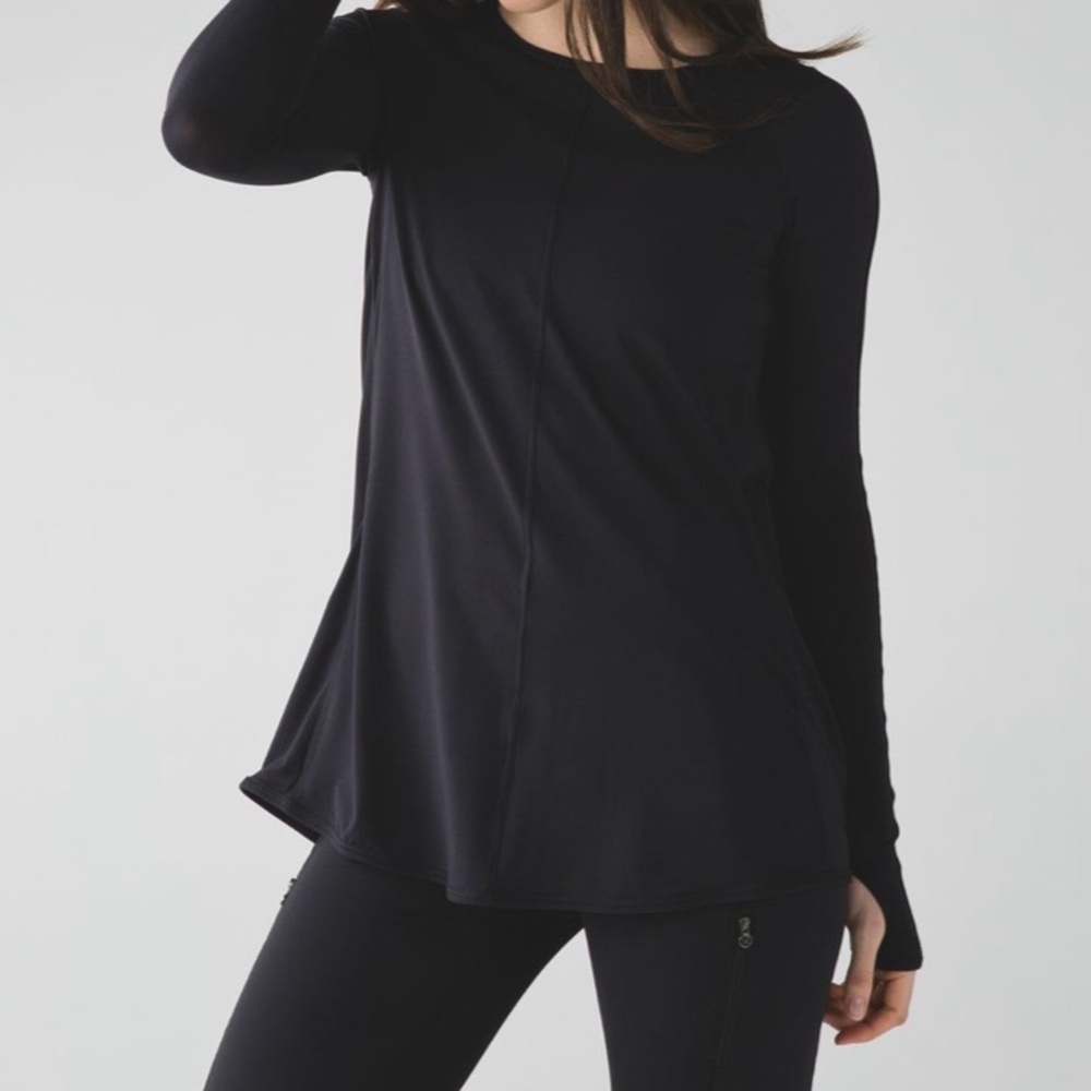 Lululemon Making Moves Pleated Back Rulu Black Long Sleeve Shirt